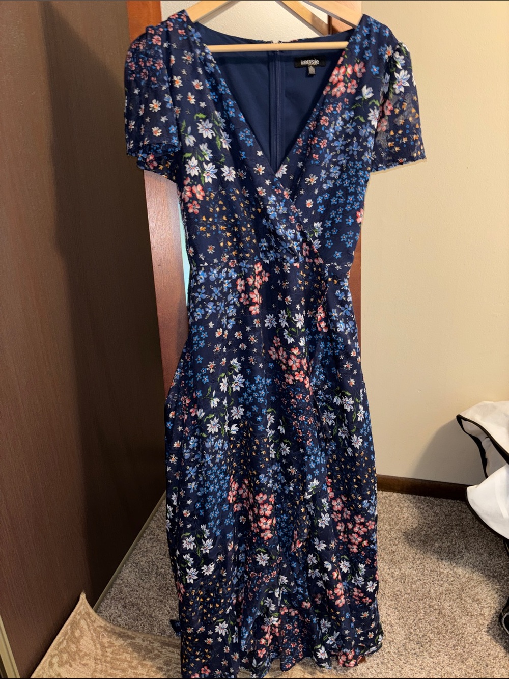 Kensie Dresses Navy Floral Wrap-Style Maxi Dress Size 14